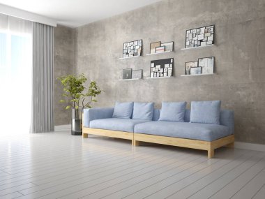 Bir kompakt şık kanepe ve yenilikçi arka plan ile mükemmel bir oturma odası kadar alay.