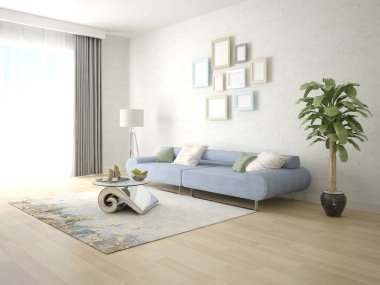 Bir kompakt rahat kanepe ve şık dekoratif sıva ile parlak bir oturma odası kadar alay.