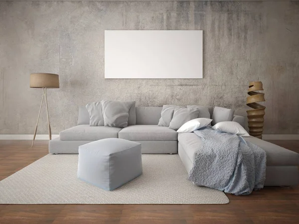 Mock Uma Espaçosa Sala Estar Com Grande Sofá Canto Moderno — Fotografia de Stock
