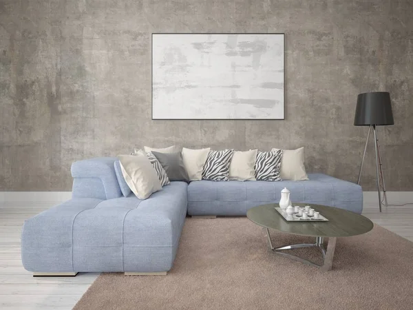 Mock Spacious Living Room Comfortable Corner Sofa Light Background — Stock Photo, Image