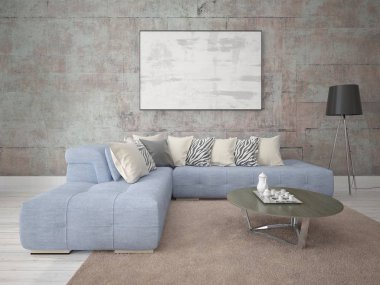 Bir büyük köşe kanepe ve trendy hipster zemin ile şık bir oturma odası kadar alay.