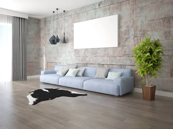 Prepara Sala Estar Moda Con Gran Sofá Elegante Telón Fondo — Foto de Stock