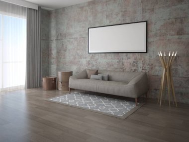 Modern oturma odası rahat klasik koltuk ve şık hipster zemin kadar alay.