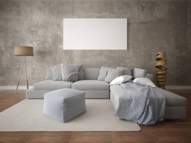 Bir rahat köşe kanepe ve trendy hipster zemin ile şık bir oturma odası kadar alay.