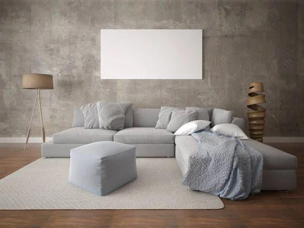 Bir rahat köşe kanepe ve trendy hipster zemin ile şık bir oturma odası kadar alay.