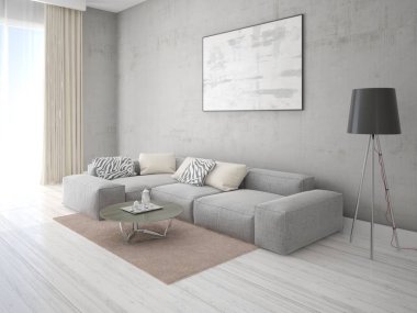 Modern oturma odası rahat köşe kanepe ve şık hipster zemin ile alay.