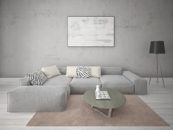 Mock Stylish Lounge Gray Corner Sofa Trendy Hipster Backdrop — Stock Photo, Image