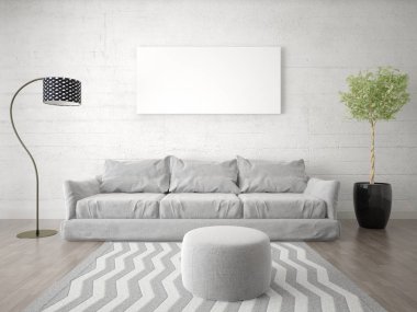 Gri bir rahat kanepe ve bir parlak hipster fon ile şık salon kadar alay.