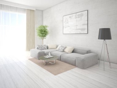 Gri köşe kanepe ve parlak hipster zemin ile şık salon kadar alay.