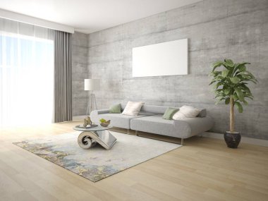 Kompakt bir rahat kanepe ve trendy hipster zemin ile aydınlık oturma odası kadar alay.