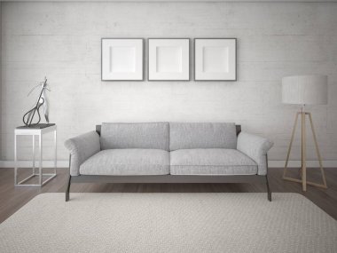 Modern oturma odası orijinal kanepe ve ışık hipster zemin ile alay.