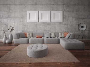 Şık köşe kanepe ve bir modern hipster fon ile ferah bir oturma odası kadar alay.