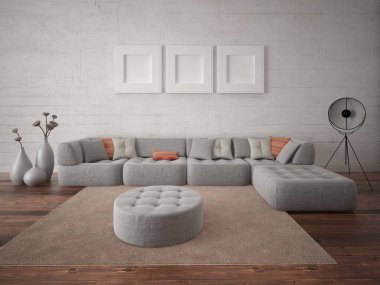 Bir rahat yumuşak kanepe ve şık hipster zemin ile mükemmel bir oturma odası kadar alay.