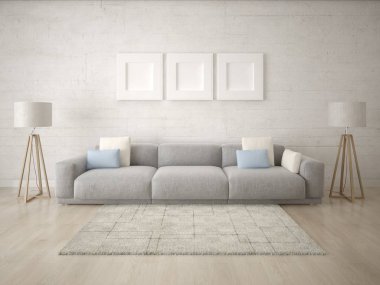 Büyük bir rahat kanepe ve bir parlak hipster fon ile ferah bir oturma odası kadar alay.