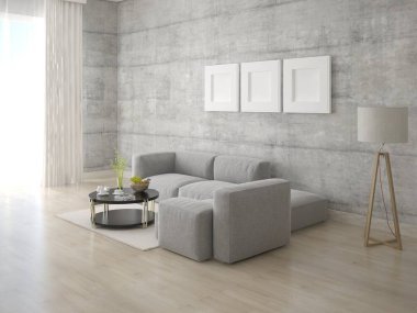 Gri köşe kanepe ve şık hipster zemin ile aydınlık oturma odası kadar alay.