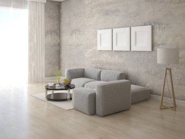 Rahat bir köşe kanepe ve trendy hipster fon ile geniş bir oturma odası kadar mock.