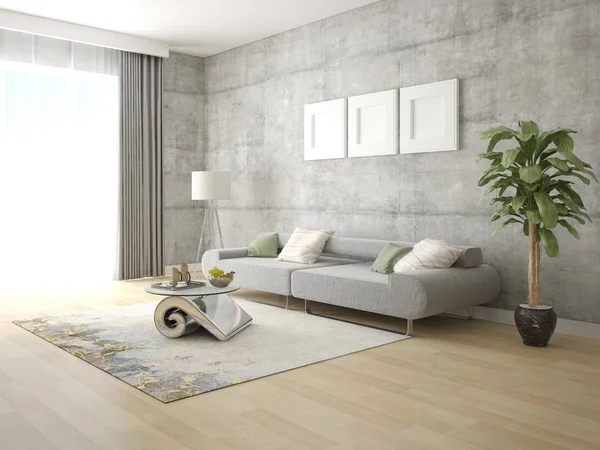 Simular Sala Estar Original Con Elegante Sofá Compacto Fondo Gris — Foto de Stock