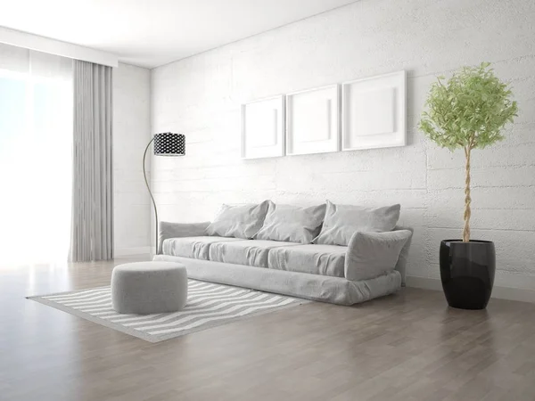 Mock Modernes Wohnzimmer Mit Einem Bequemen Stilvollen Sofa Und Hellem — Stockfoto