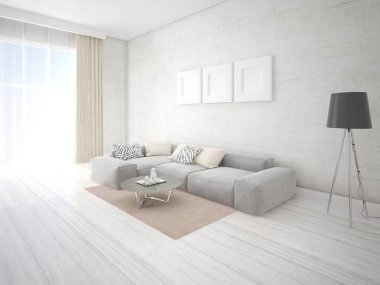 Rahat bir köşe kanepe ve parlak bir hipster arka plan ile şık bir oturma odası kadar mock.