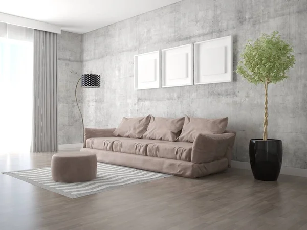 Ein Geräumiges Wohnzimmer Mit Einem Modischen Bequemen Sofa Und Einer — Stockfoto