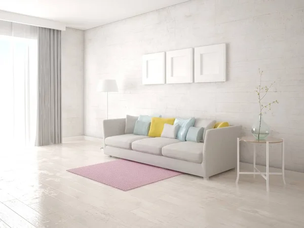 Prepara Una Elegante Sala Estar Con Cómodo Sofá Compacto Brillante — Foto de Stock