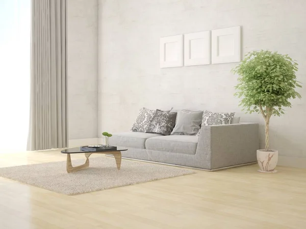 Helles Wohnzimmer Mit Kompaktem Sofa Und Hellem Hipster Hintergrund — Stockfoto