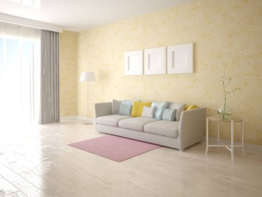 Şık kompakt kanepe ve orijinal dekoratif alçı ile şık oturma odası kadar mock.