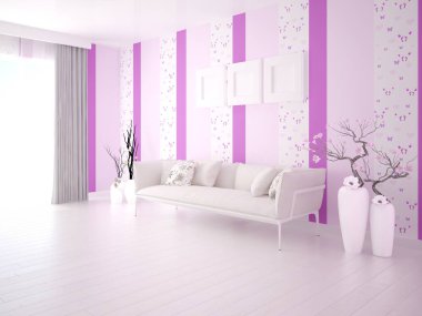 Parlak şık bir kanepe ve şık parlak arka plan ile parlak bir oturma odası kadar mock.