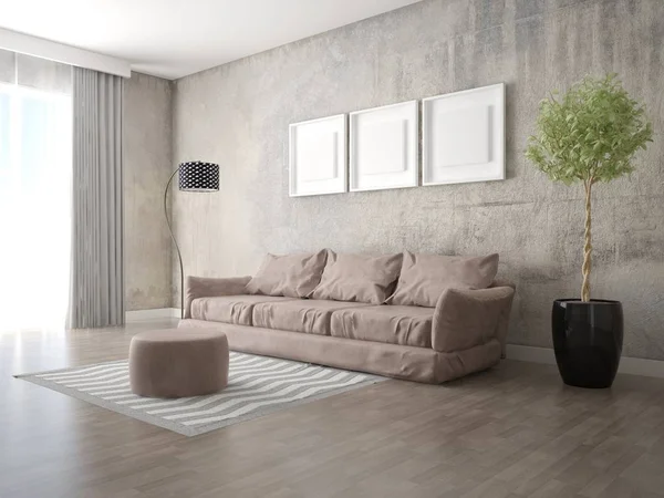 Simular Moderna Sala Estar Con Gran Sofá Cómodo Elegante Telón — Foto de Stock