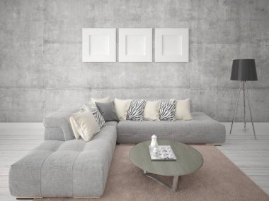 Orijinal köşe kanepe ve şık ışık çerçeveleri ile modern oturma odası ile alay.