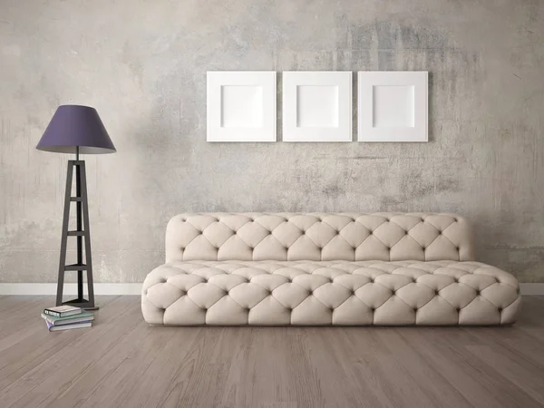 Mock Stylish Living Room Trendy Compact Sofa Original Hipster Backdrop — Stock Photo, Image