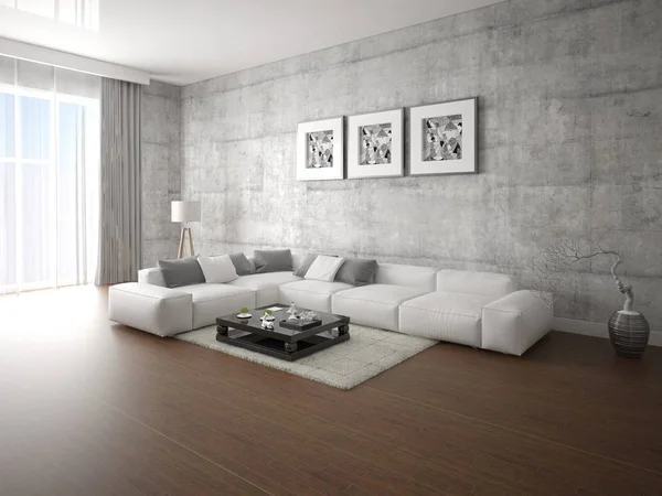 Mock Modern Living Room Large Corner Sofa Stylish Hipster Backdrop — Stock Photo, Image