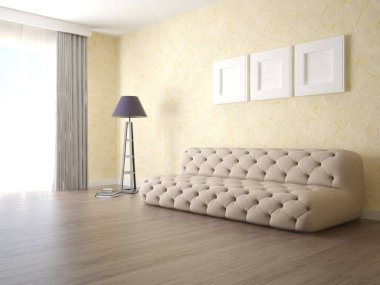 Kompakt şık kanepe ve hafif dekoratif sıva ile şık bir oturma odası kadar mock.