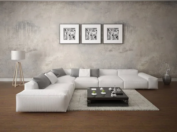 Simular Sala Estar Original Con Gran Sofá Esquina Brillante Fondo — Foto de Stock