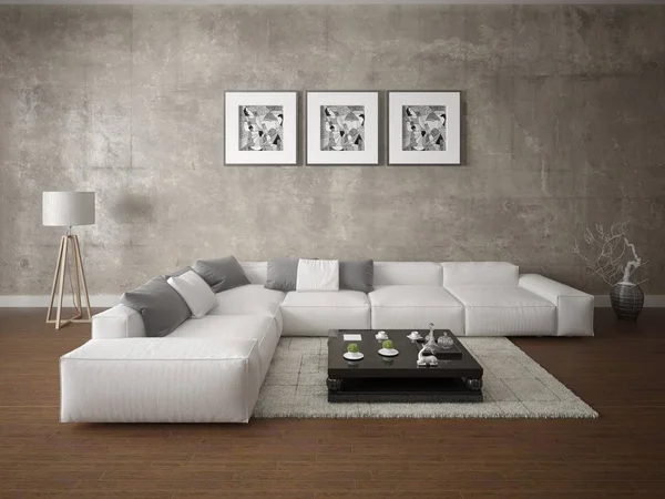 Prepara Una Sala Estar Moda Con Sofá Esquina Brillante Elegante —  Fotos de Stock