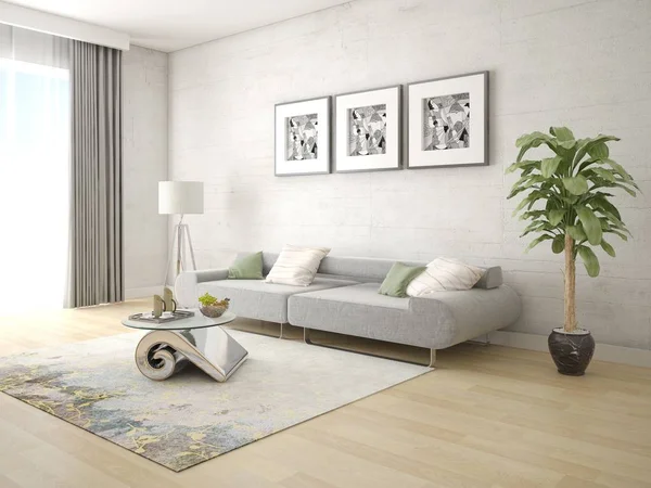 Mock Original Living Room Trendy Comfortable Sofa Stylish Hipster Backdrop — Stock Photo, Image
