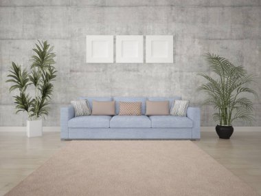 Orijinal konforlu kanepe ve şık hipster arka plan ile modern oturma odası kadar mock.