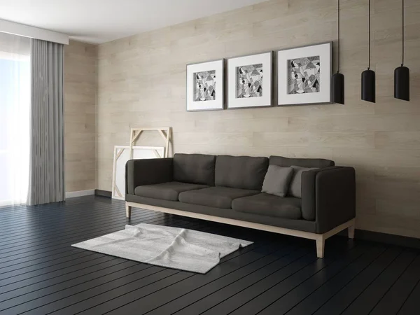 Prepara Una Sala Estar Moderna Con Sofá Elegante Compacto Telón Imagen De Stock