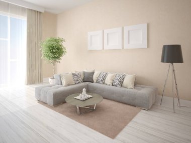 Orijinal köşe kanepe ve şık dekoratif alçı ile şık bir oturma odası kadar mock.