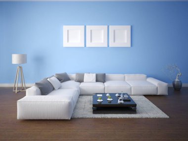 Geniş bir oturma odası, geniş bir köşe kanepesi ve modaya uygun bir arka planı olsun..