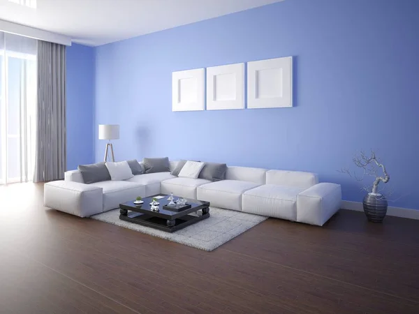 Mock Uma Sala Estar Moda Com Grande Sofá Canto Confortável — Fotografia de Stock