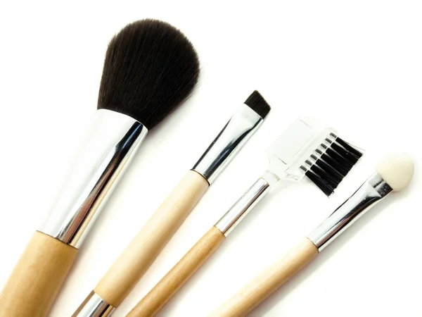 Pinceaux Maquillage Bois Isolés Sur Fond Blanc Set Brosse Poudre — Photo