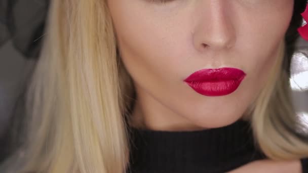 Crop female posing with lips — Stock Video