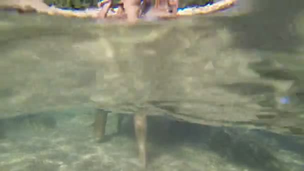 Mujer mojada saliendo de la piscina — Vídeo de stock