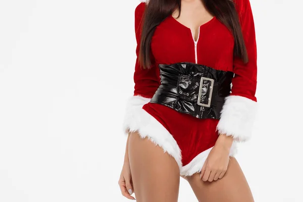 Sorpresa Giovane Donna Costume Babbo Natale Isolato Bianco — Foto Stock