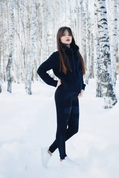 Rindo Belo Retrato Menina Tempo Inverno Com Neve — Fotografia de Stock