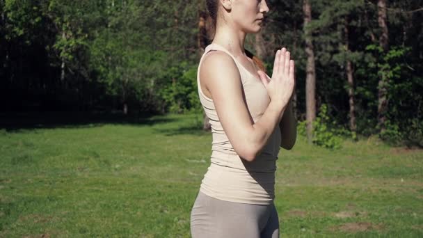 Kobieta uprawia jogę w parku — Wideo stockowe
