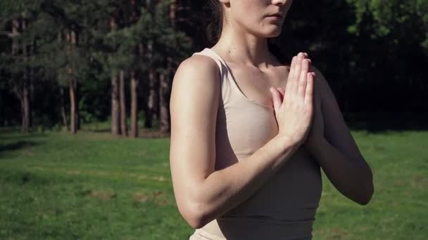 Frau macht Yoga im Park — Stockvideo