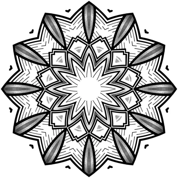 Vackra Och Eleganta Monokromatiska Symmetriska Mandala Mönster Ett Massivt Blad — Stockfoto