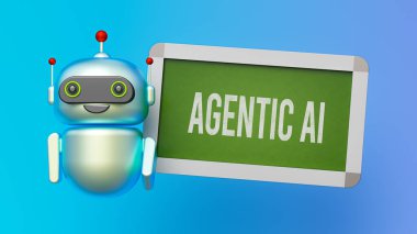 Agentic AI karatahta 3D ai robot yeniliği reklam sloganı